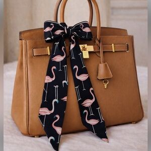 PINK FLAMINGO SKINNY SCARF BANDEAU BOW BAG HANDLE WRAP 33x2 NEW